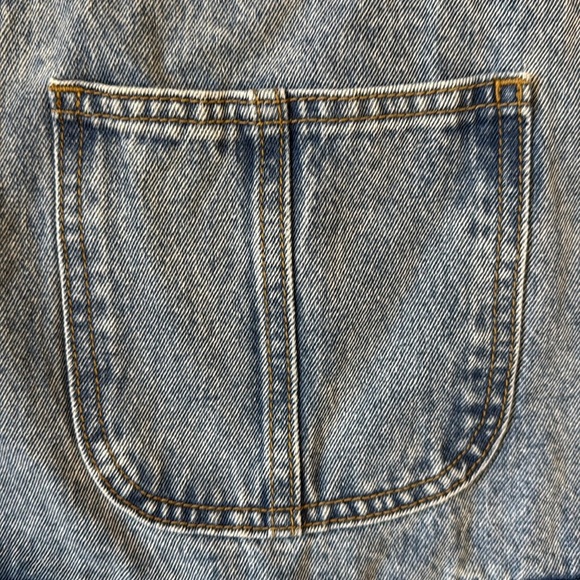 Cider Blue Denim Bib Overall Shorts Silver Hardware Rolled Hem Romper XS - Picture 5 of 13